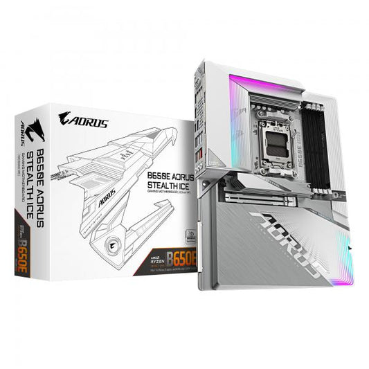 GIGABYTE Scheda Madre B650E AORUS STEALTH ICE - Supporta CPU AMD Ryzen 9000, VRM a 12+2+2 fasi, fino a 8000MHz DDR5 (OC), 1xPCIe 5.0 M.2 + 3xPCIe 4.0 M.2, Wi-Fi 7, LAN 2.5GbE, USB 3.2 Gen 2x2